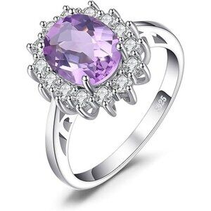 Sterling Silver-amethyst Princess Diana Class Birthstone Halo Ring
